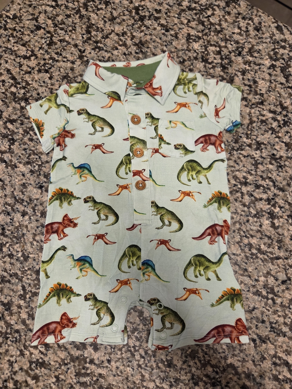 NWOT Posh Peanut Light Blue Dinosaur Collared Button Up One Piece Size 0-3
